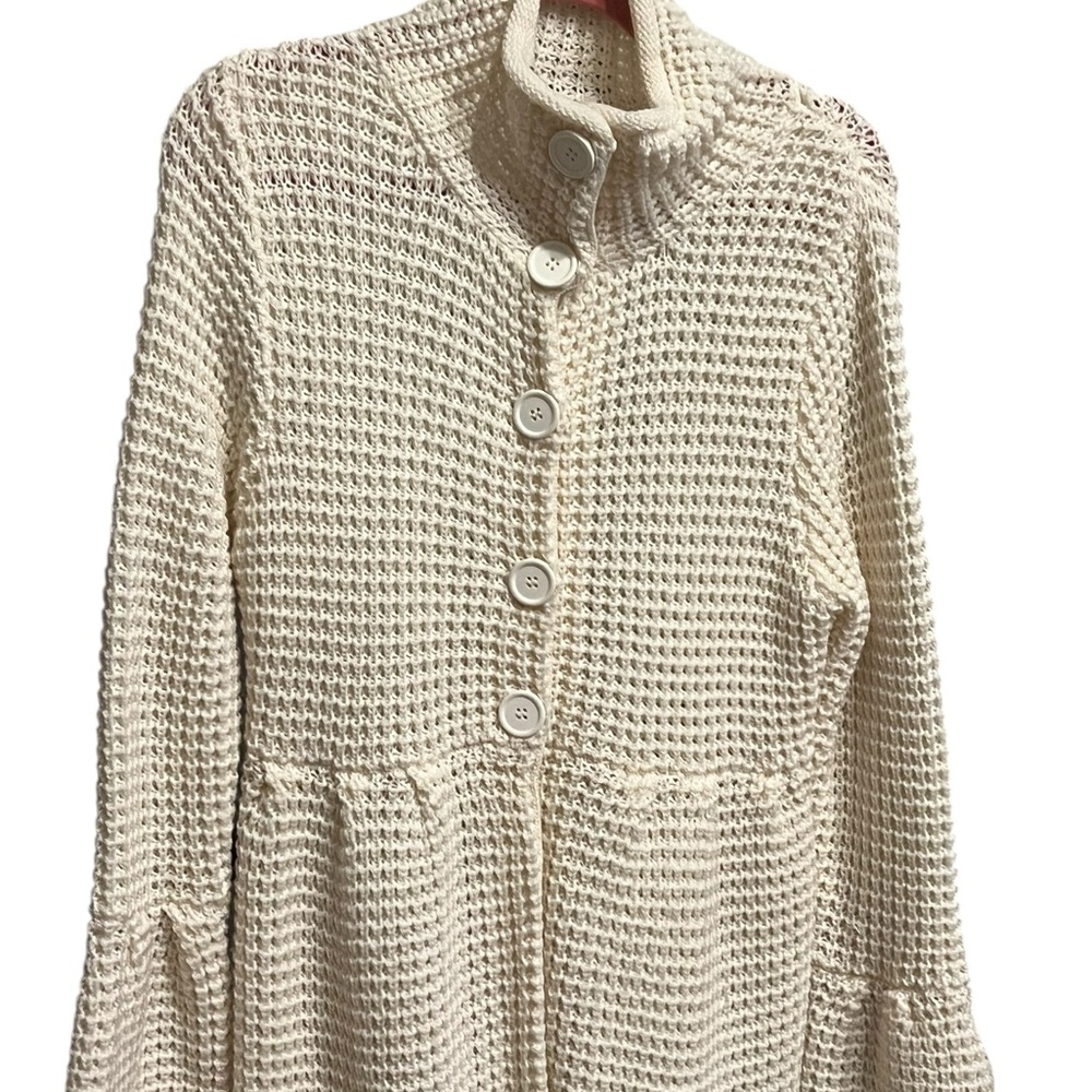 Cream white Button-Up Women's knit crochet Sweater - Picture 3 of 14